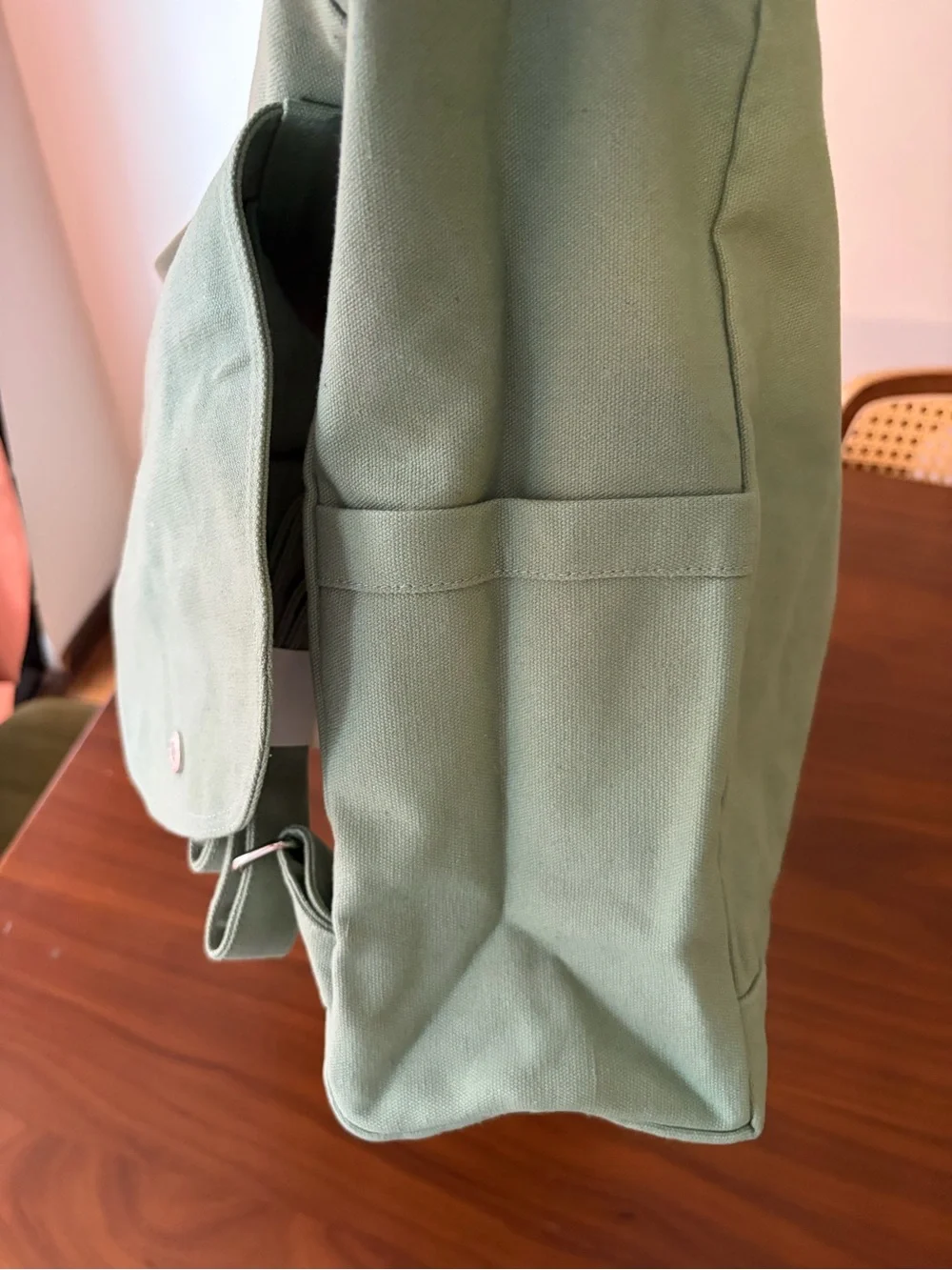 Minimal Olive Green Canvas Drawstring Backpack